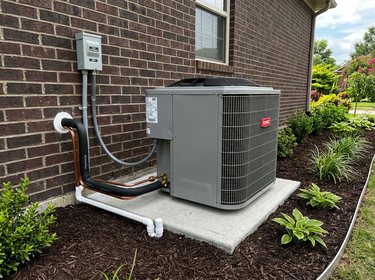 Outdoor air cooled condenser unit installed beside a McDonough, GA home