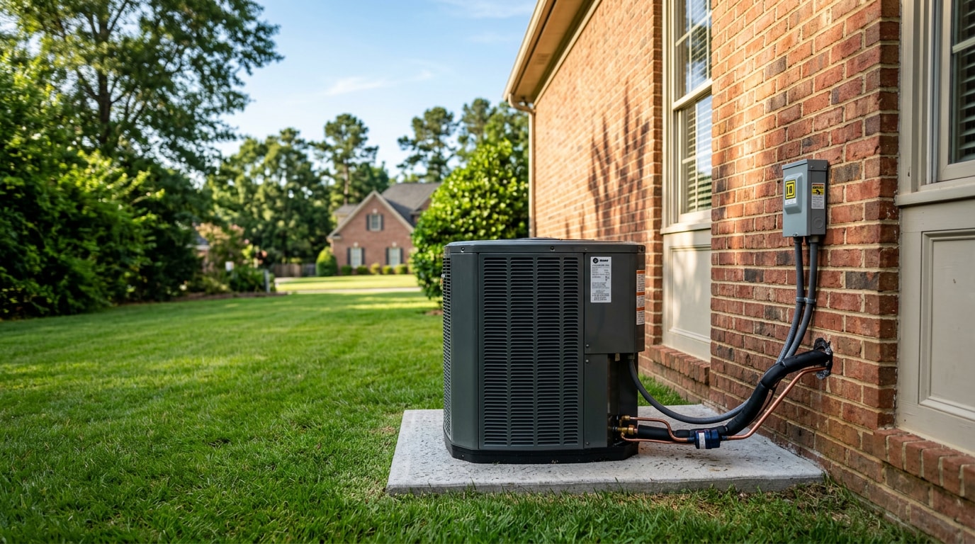 Air cooled condenser unit installed outside a home in McDonough, GA