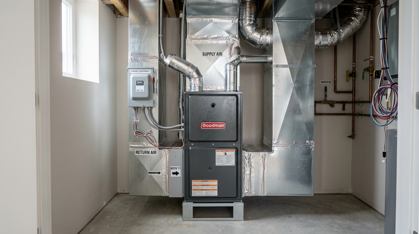 Finished electric furnace installation in a Rockdale County, GA home mechanical closet