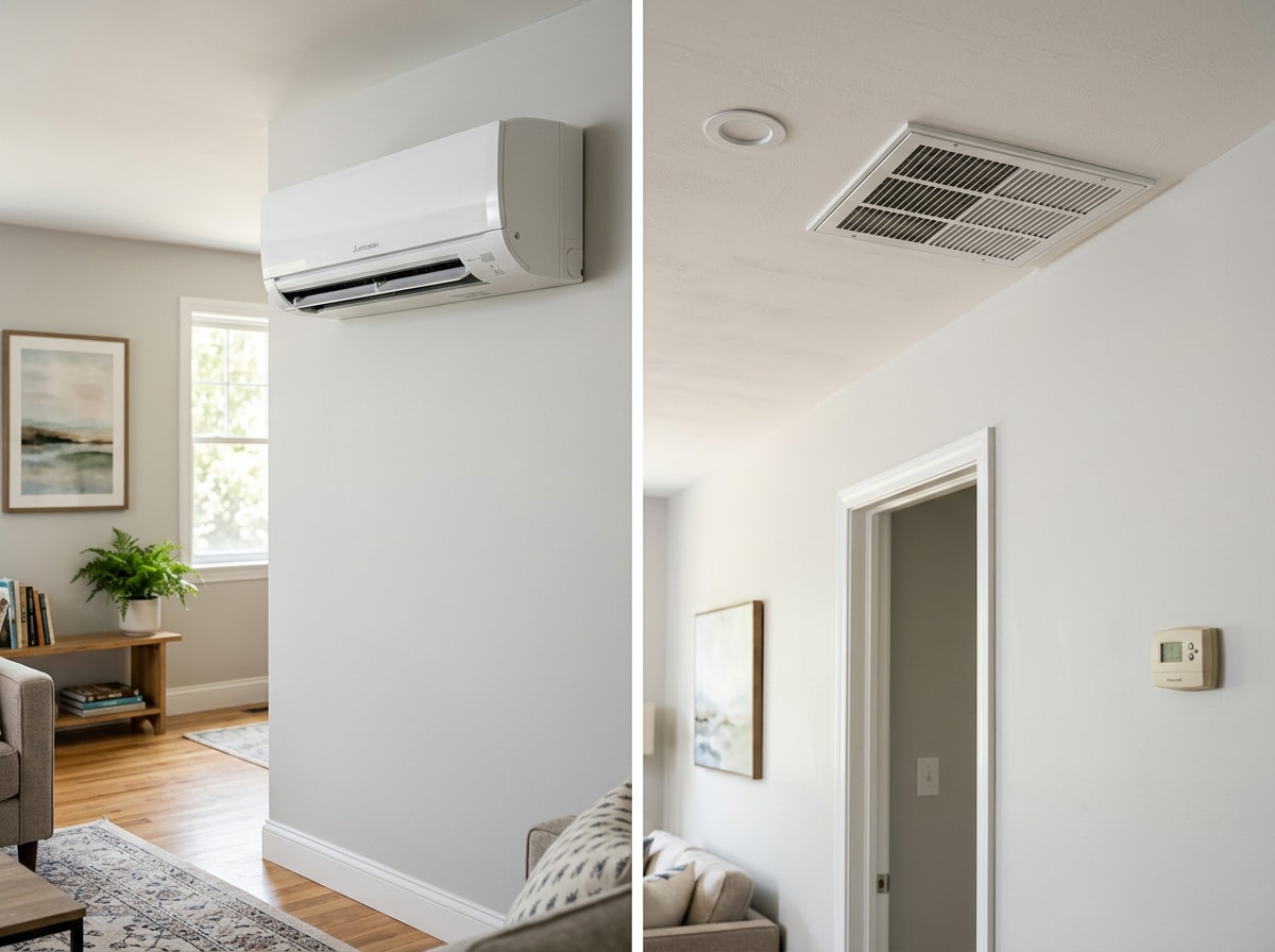Energy efficiency comparison graphic for ductless mini-split systems versus central air